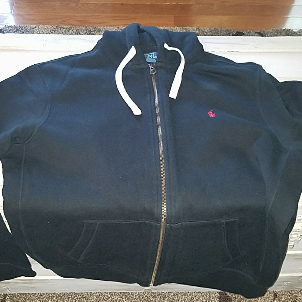 Mens polo black hoodie zip up xxl